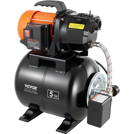 Groupe de Surpression 735 W Pompe avec Réservoir de Pression 19 L pour Puits Peu Profonds Arrosage de Jardin Pelouse, Débit Maximal 3750 L/h, avec Surpresseur Automatique, Pressostat 1,4-2,8 bar (1/5)