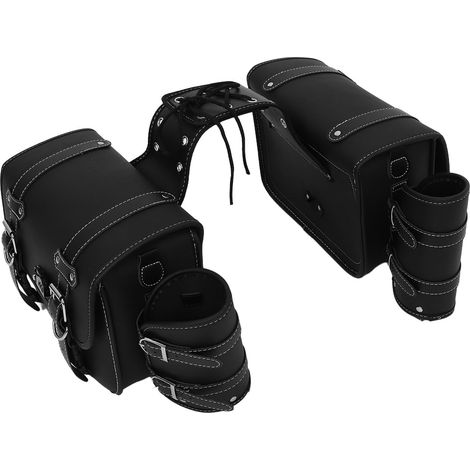 Alforjas Moto Laterales de Piel Pvc Negra, Impermeables y (1/5)