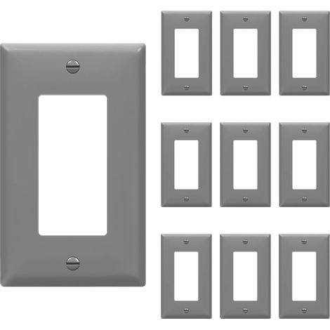 Decorator Lot de 10 plaques murales, interrupteur ou couvercle de prise, 1 prise de courant 11,4 cm H x 7 cm L, gris (1/5)