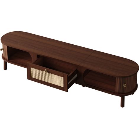 Mueble TV con 2 Puertas Correderas y 2 Cajones de Ratán, Estilo Natural, Salón, en Tablero, 170×39,5×38 cm (1/5)