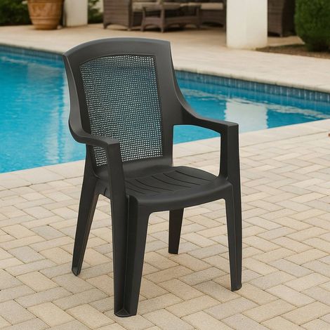 Silla Exterior Masainass, una Silla, Apilable Hecho en Italia, con Brazos, Gris Antracita (1/3)