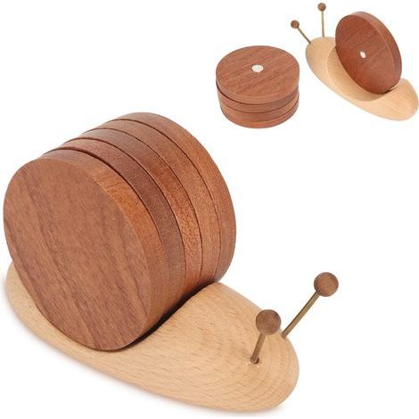 Dessous de verre en bois, dessous de verre humoristiques, dessous de verre à café, motif aimanté, lot de 5 (pour la décoration intérieure et les cadeaux d'anniversaire), dessous de verre escargot (1/5)
