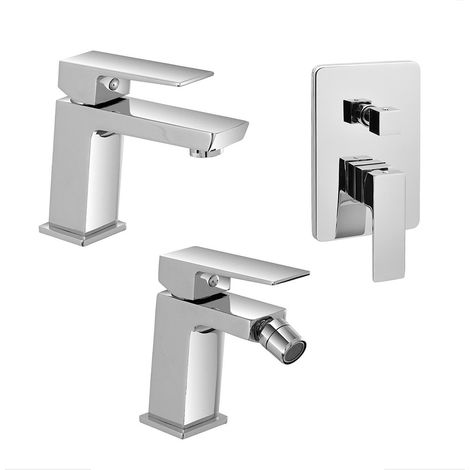 Set miscelatori lavabo bidet e doccia con deviatore cromo lucido Kubo (1/5)