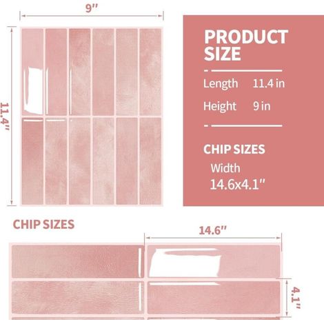Lot de 10 autocollants muraux étanches 29x23 cm – Dosseret cuisine ou salle de bain, rose (1/4)