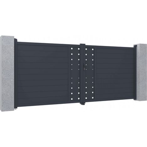 Portail battant aluminium 392x173 cm anthracite – Serrure incluse – Finition thermolaquée résistante – Compatible motorisation à bras articulé – X-Metal (1/5)