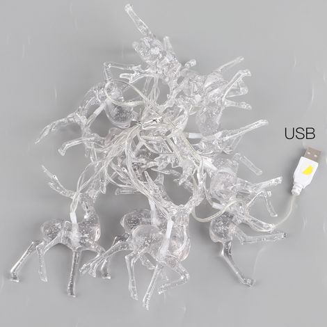 Décorations lumineuses de Noël d'intérieur en forme de rennes, guirlande de 10 LED blanc chaud, alimentée par piles USB, cadeau idéal pour Noël (1/5)