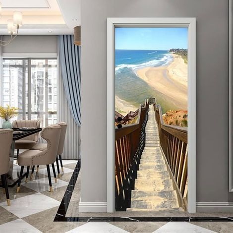 3D Door Stickers, PVC Trompe-l'œil Wall Decor, Set of 2 (45x200 cm), Style F (1/3)