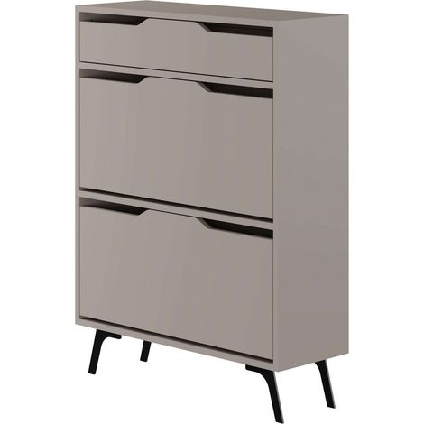 Moderne Eingangsschuhkommode mit 2 Klapptüren und einer Schublade Tempri - Taupe