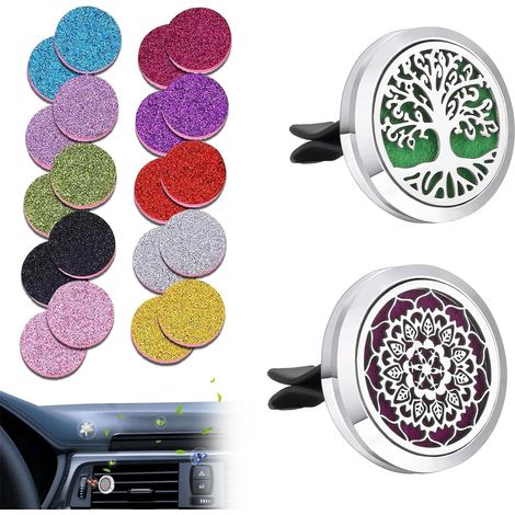 Diffuseur de parfum de voiture 2 pièces en acier inoxydable 316L avec 20 tampons rechargeables, pour huiles essentielles ou spray, relaxant, facile à utiliser, sécurité et style (1/5)