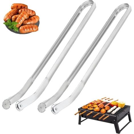 1 pièce Pince à barbecue, 38 cm, acier inoxydable avec roulettes, résistante à la chaleur, idéale pour saucisses et brochettes (1/4)
