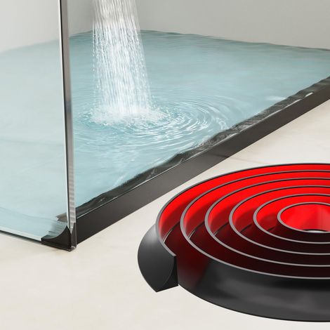 Barre de protection anti-inondation autocollante pour porte de douche sans cadre, seuil de douche en silicone pour le sol de douche, pour la salle de bain et la cuisine (noir), 100 cm (1/5)