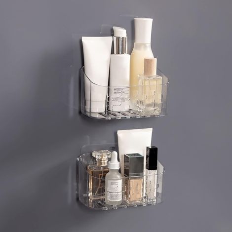 APEX Panier de douche, petit panier de douche, rangement adhésif mural sans perçage pour salle de bain et cuisine, plastique transparent. (1/4)