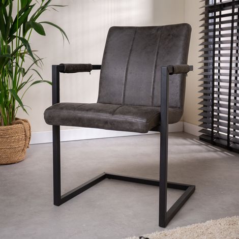 Chaise de salle à manger industrielle anthracite en microfibre (1/5)