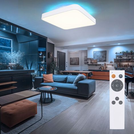 Plafonnier plafonnier LED télécommande dimmable changement de couleur fonction mémoire rétroéclairage circuit CCT, métal, 48W 2500lm 3000-6000K L 73 cm (1/5)