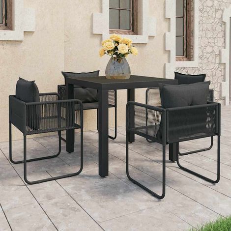 Ensemble à manger de jardin 5 pcs-Salon de jardin PVC résine tressée noir 606333 (1/5)