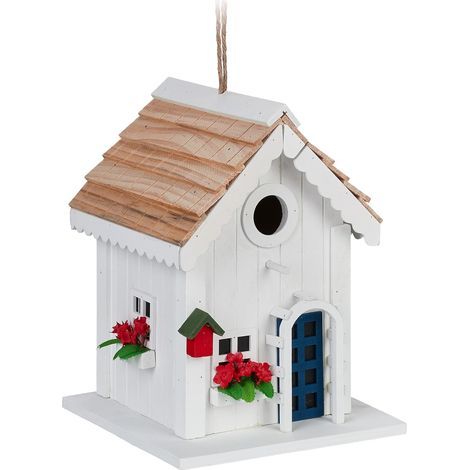 Dekoratives weißes Vogelhaus aus Holz für den Hängegarten (1/5)
