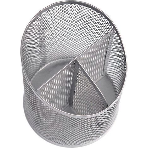 Kreativer silberner Stiftehalter, abgeschrägter Metall-Stiftehalter, dekorativer Schreibtisch-Organizer – 10,6 x 14,7 cm – Silber (1/3)