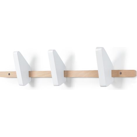 Perchero pared en blanco mate con 3 colgadores  Fabricado en madera  Medidas 450x103x53 mm Peso máx. 10kg  Incluye Tornillos -