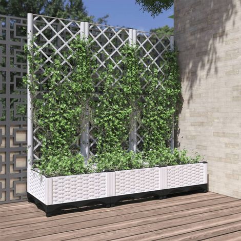 Jardinière avec treillis, blanche, 120 x 40 x 121,5 cm, PP