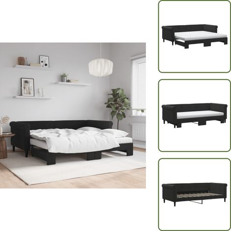 The Living Store Tagesbett Ausziehbar mit Matratzen Schwarz 90x190 cm Samt - Schlafsofa (1/5)