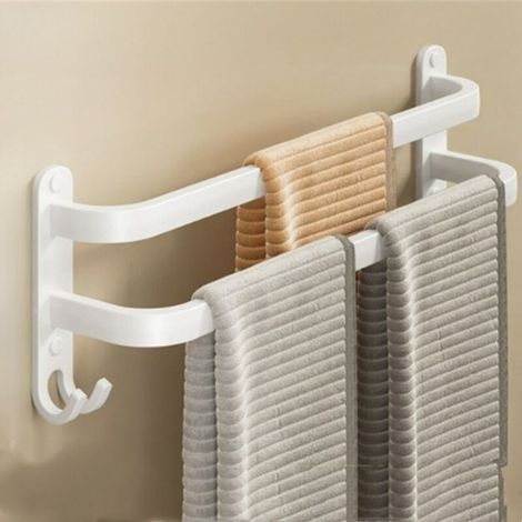 White Wall-Mounted Towel Rack - Hanging Towel Organizer for Bathroom. No Drilling Required - Organization and Elegance, Double 50cm (1/4)