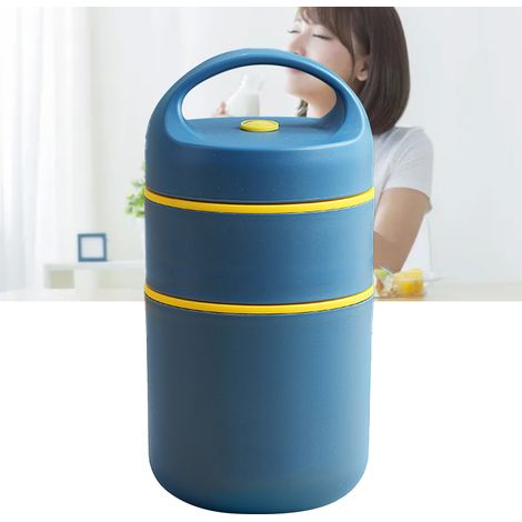 Bocal alimentaire isotherme en acier inoxydable 304, 680 ml, 2 compartiments, portable, sous vide, pour déjeuner, petit-déjeuner, soupe, porridge, bleu foncé (1/5)