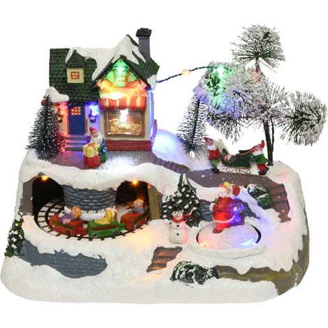 Scena animata a Led Casa con veicoli che si muovono decorazione da 23.5 cm -Babbo Natale sulla Slitta (1/4)