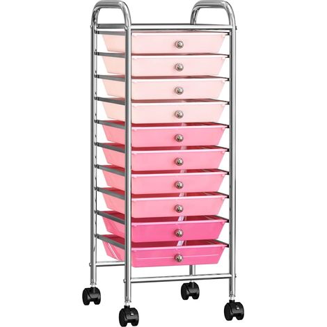 vidaXL Carrito de almacenaje portátil 10 cajones plástico ombre rosa (1/5)