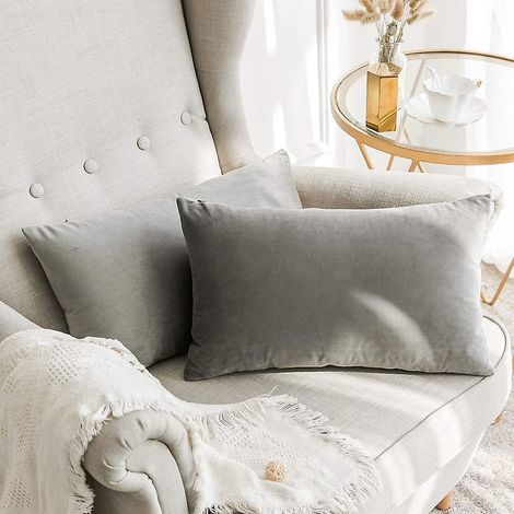 2 Housses De Coussins En Velours Décoratif Canap Taie D'oreiller Super Lisse Doux Décoration Maison Salon Chambre Pour Canap 2 Pices 30x50cm Gris (1/5)