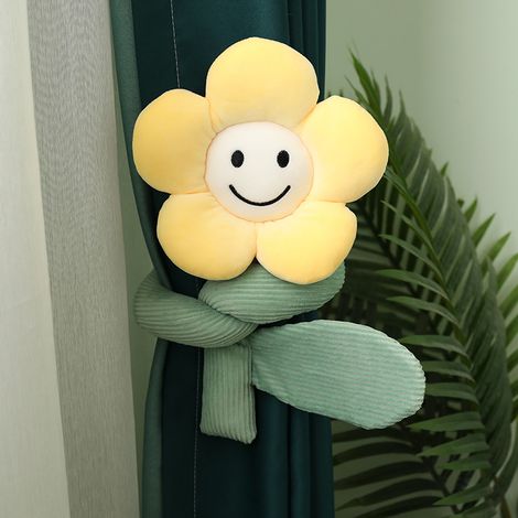 Filiyano-Bouton de rideau en peluche motif feuille de soleil, jouet doux pour la maison, joli motif floral, attache sans œillet, 95 x 22 cm (1/5)