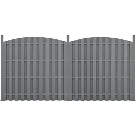 2 pezzi di recinzione barriera privacy in legno composito WPC semicerchio arrotondato 185 x 376 cm grigio 030006593