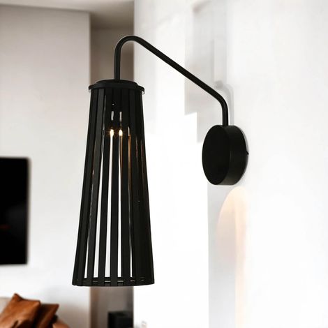 Wandlampe Nachttisch Bett schwenkbar Holz Metall E27 Wandleuchte