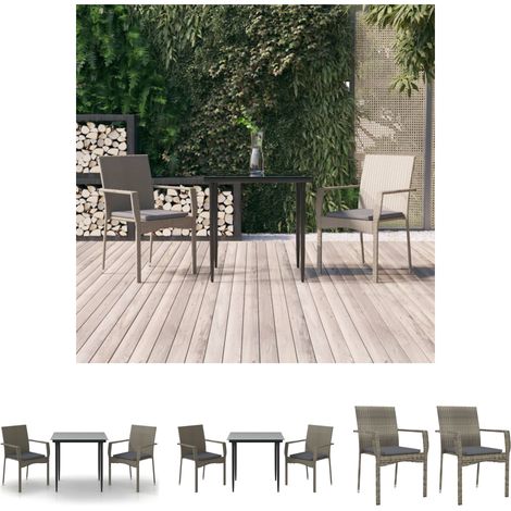 Gartenmöbel - vidaXL 3-tlg. Garten-Essgruppe mit Kissen Schwarz und Grau Poly Rattan - Wetterfest (1/5)