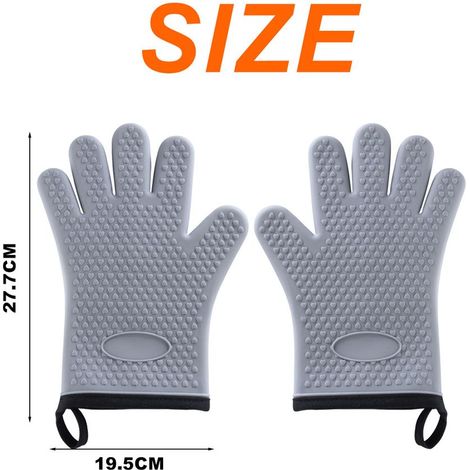 Ein Paar hitzebeständige Silikon-Küchen-/Backhandschuhe – Grillhandschuhe, Kochhandschuhe (grau)