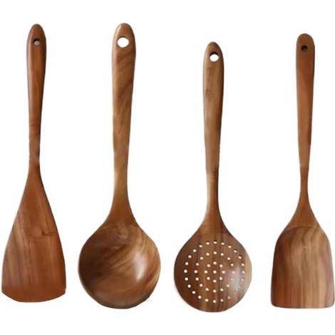 Set di 4 spatole, set di spatole in legno di acacia, utensile da cucina in legno, spatola in legno per uso domestico, utensile da cucina in legno con manico lungo, utensile da cucina (1/5)