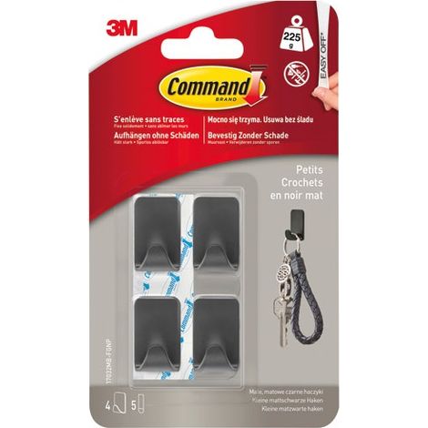 COMMAND - Crochet adhésif noir mat petit blister de 4