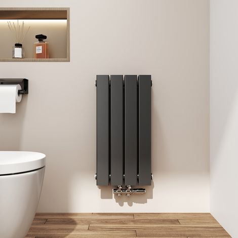 EMKE Heizkörper 600x 300 mm Badheizkörper Paneelheizkörper Kompaktheizkörper Vertikal, Doppellagig Heizkörper Bad Design Heizkörper Mittelanschluss 233W Schwarz
