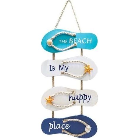Plaque en Bois à Suspendre, Pancarte en Bois Murale, Panneau Suspendu Decoratif, Décoration Murale Bois Home, Signe de Porte Thème la Plage, Ornement Mural Nautical Beach Flip Flop, 57x22.5 cm (1/3)