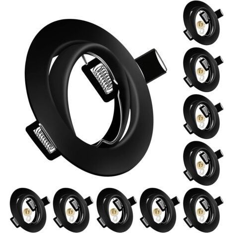Projecteurs Spot Encastrable MR16 Set, 10 Pièces Cadre De Montage En Noir métallisé Avec Douille Céramique MR16 Pour Lampes, Rond, Ø 75 mm Orientable A 35°, Pour Lampes A LED Ou Halogènes (1/5)