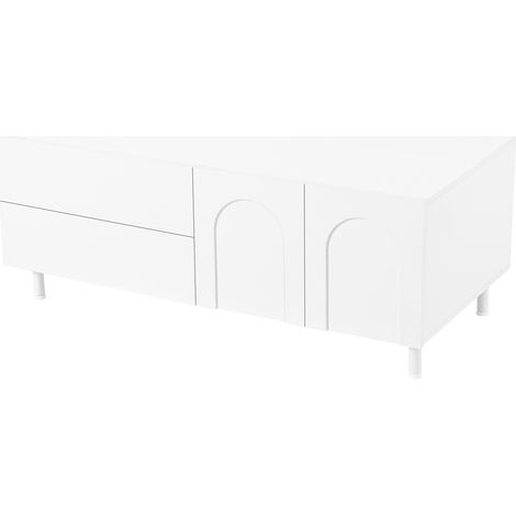 Mesa de centro con almacenaje rectangular, 2 cajones y 2 puertas, MDF y aglomerado, blanca (1/5)