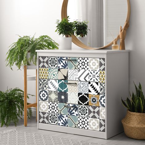 Stickers adhésif décoration Meuble - 30 STICKERS CARREAUX DE CIMENT MEUBLE AUTHENTIQUES THONILA - 30stickers10x10cm (1/5)