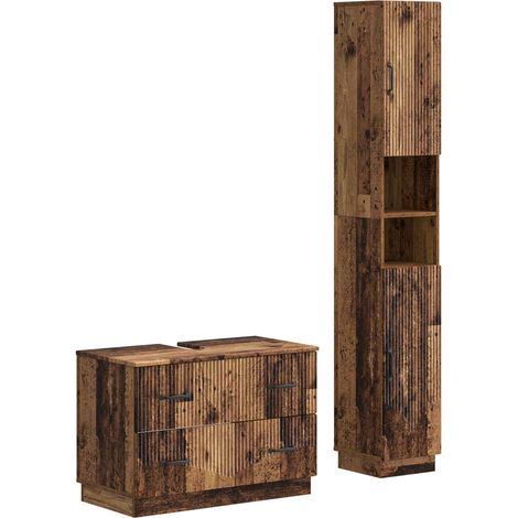 2 Piece Bathroom Cabinet Set HOORN Old Wood Engineered Wood vidaXL (1/5)