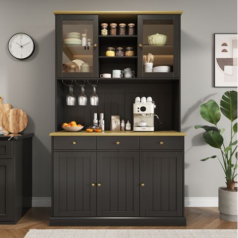 Mueble alto 120 x 40 x 191 cm con puertas de cristal, porta copas, USB DESVIAE (1/5)