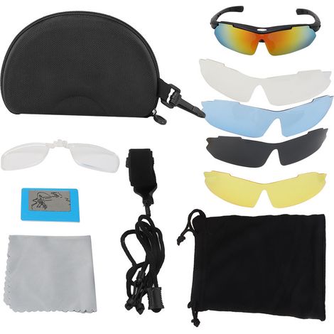 Ortviai Lunettes de vélo polarisées pour hommes et femmes – monture noire avec 5 verres interchangeables, étui et accessoires, lunettes de protection (1/5)