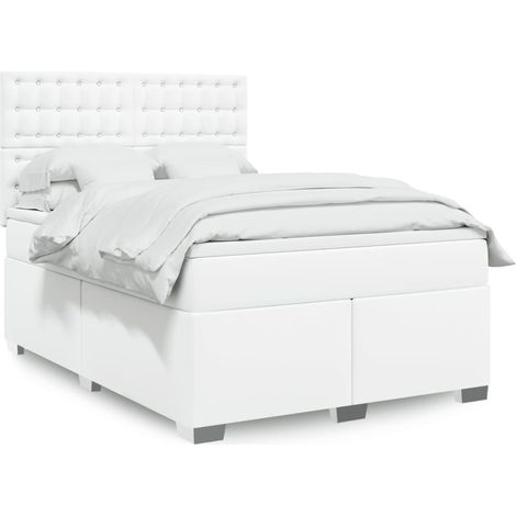 Boxspringbett mit Matratze Weiß 140x200 cm Kunstleder