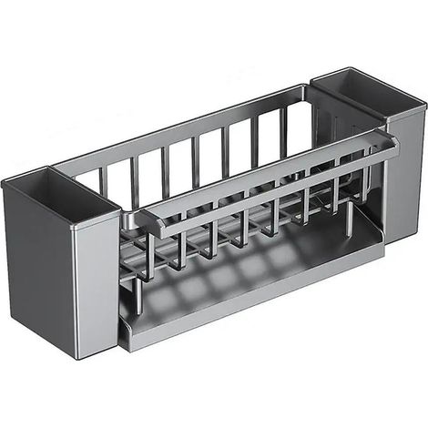 Égouttoir d'évier autonettoyant, porte-savon et porte-éponge, porte-torchon, panier à filtre, grille d'égouttage, gris foncé (1/5)