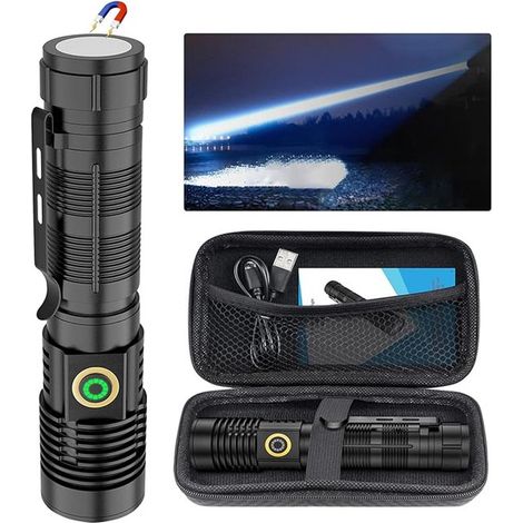 Torcia da esterno: potente torcia ricaricabile, super luminosa, torcia magnetica ad alte prestazioni, 3000 mAh, nera (1/5)