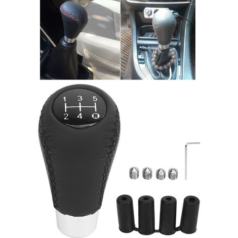 (Exklusiv für Mexiko) Schaltknauf für 5-Gang-Pkw, Kugelgelenk aus echtem Leder, universeller Schaltknauf mit schwarzen Nähten. (1/5)