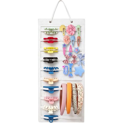Organisateur de Pince à Cheveux, Support Barrette Cheveux, Porte Serre Tête Mural pour Bandeaux et Accessoires Cheveux, pour dans la Chambre et la Salle de Bain, Beige (1/5)