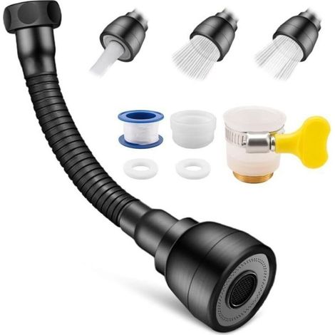 Rallonge de robinet de cuisine noir mat, 17,2 cm, flexible à 360°, avec 3 positions, universelle, pour salles de bains, balcons et toilettes. (1/4)